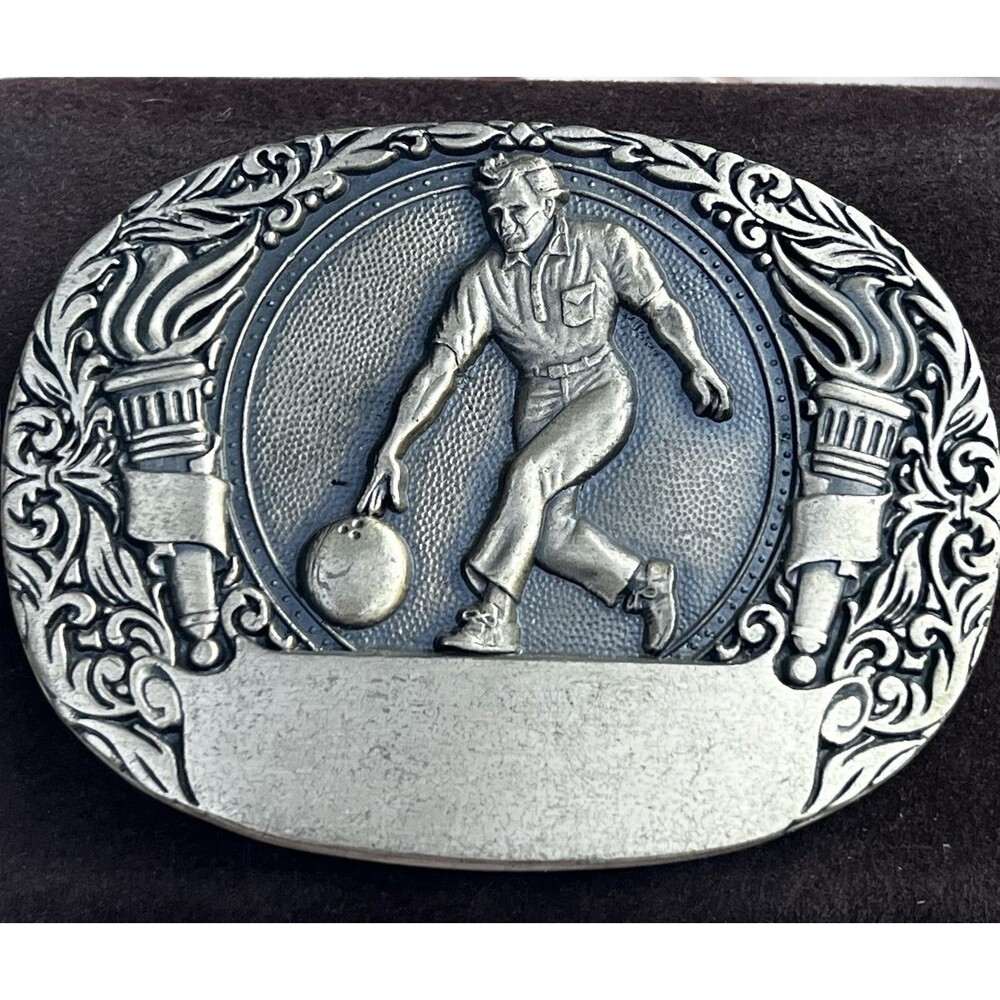 Vintage Solid Brass Bowling Belt Buckle Award Design Medals USA Bowler 3 Inch